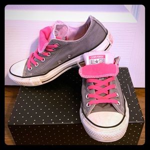 Pink and grey double tongue Converse All Stars